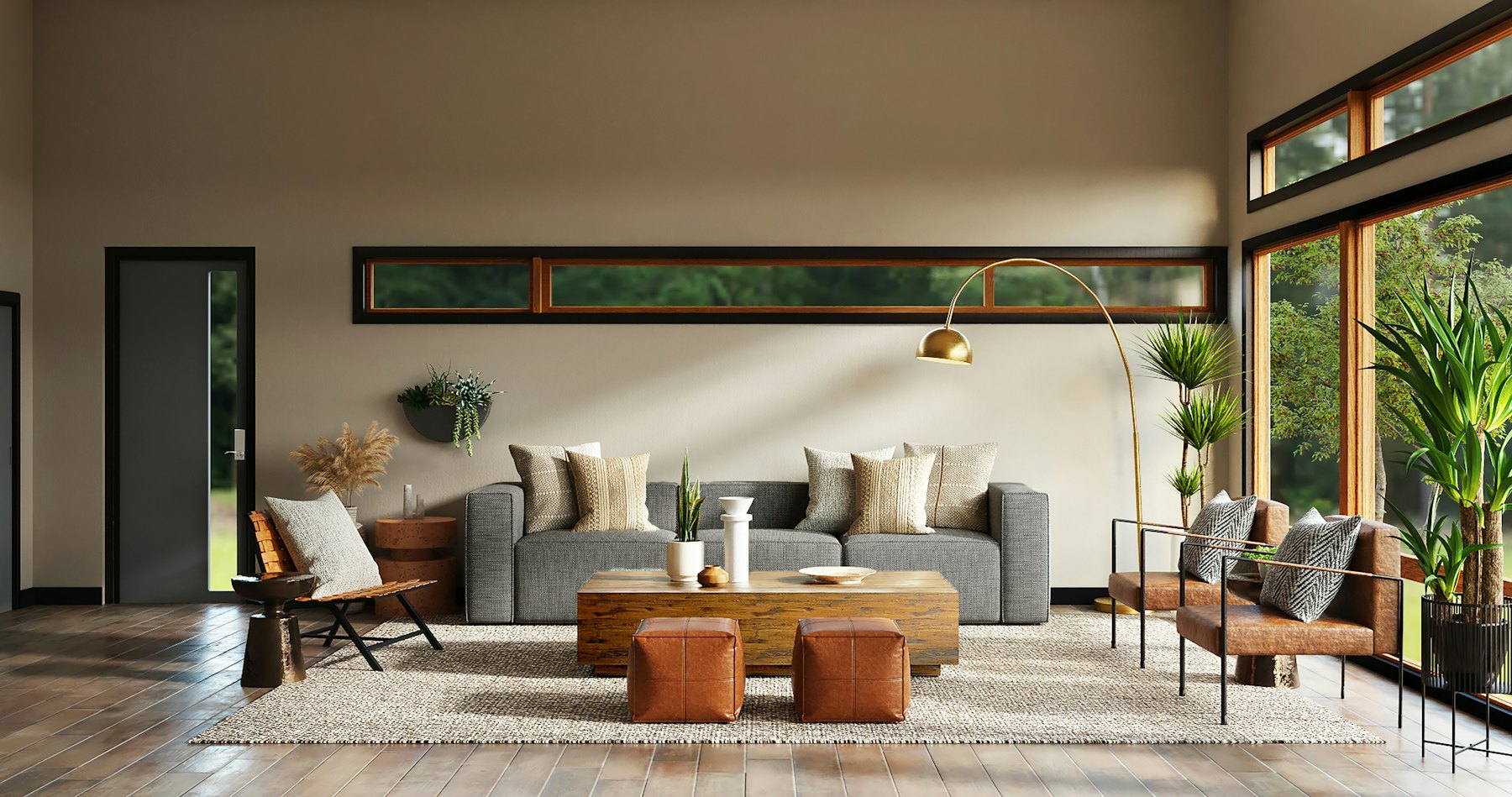A light-filled living room with layered neutral textures